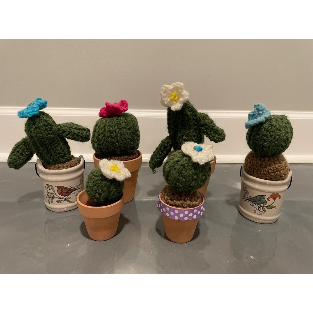 Handmade Crochet Cactus Succulent Set of 6 Potted Yarn Plants Decor‎ Multi Color